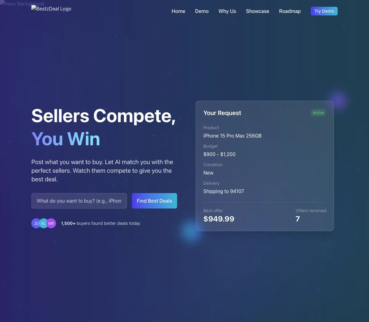 Project 10 BestzDeal feature homepage and demo flow