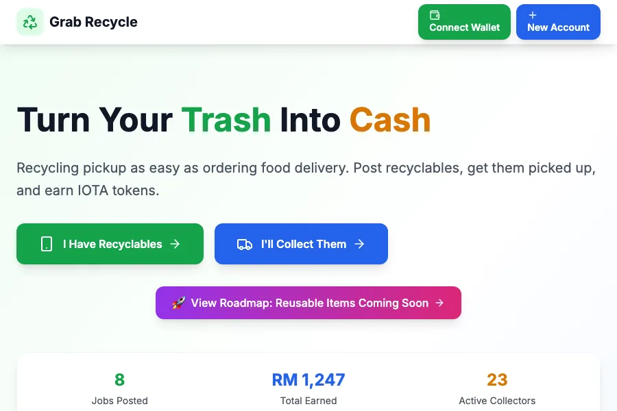 Project 33 Grab Recycling IOTA homepage