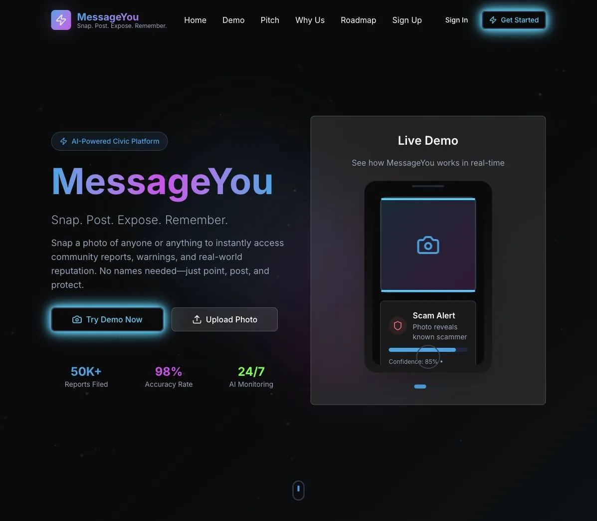 Project 22 MessageYou alternate homepage and interactive demo