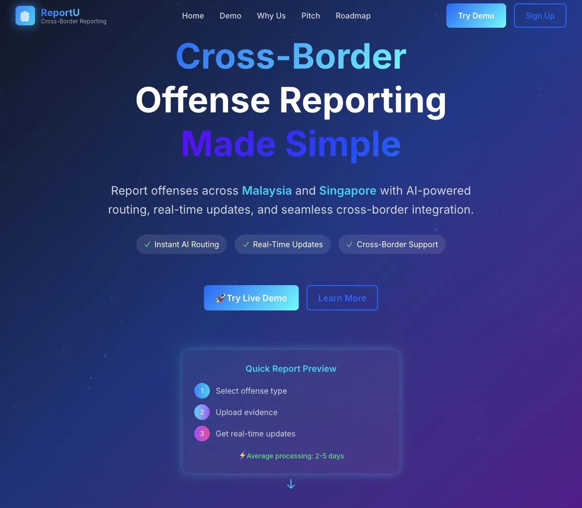 Project 15 ReportU alternate homepage and demo flow