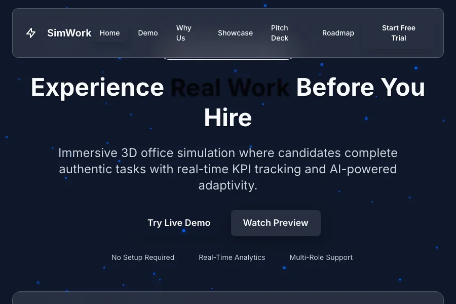 Project 31 TalentRise Progress Simulator homepage and demo scene
