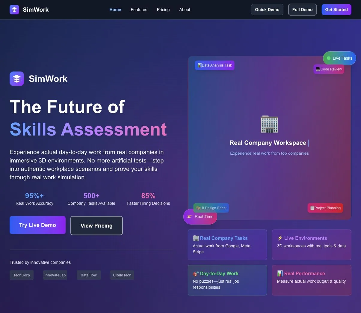 Project 13 TeamForge Manager Simulator homepage and Project Manager demo flow