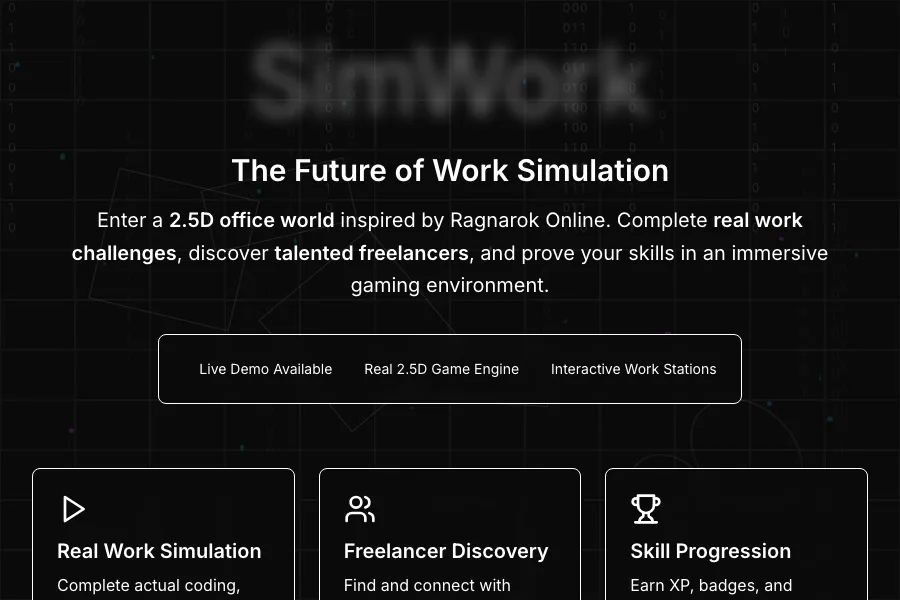 Project 26 WorkQuest Career Simulator homepage and demo scene