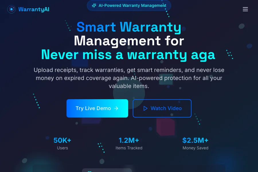 Project 34 WarrantyVault Service Assistant homepage and demo flow