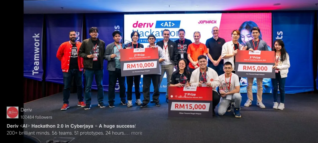 Deriv AI Hackathon winner stage social proof screenshot