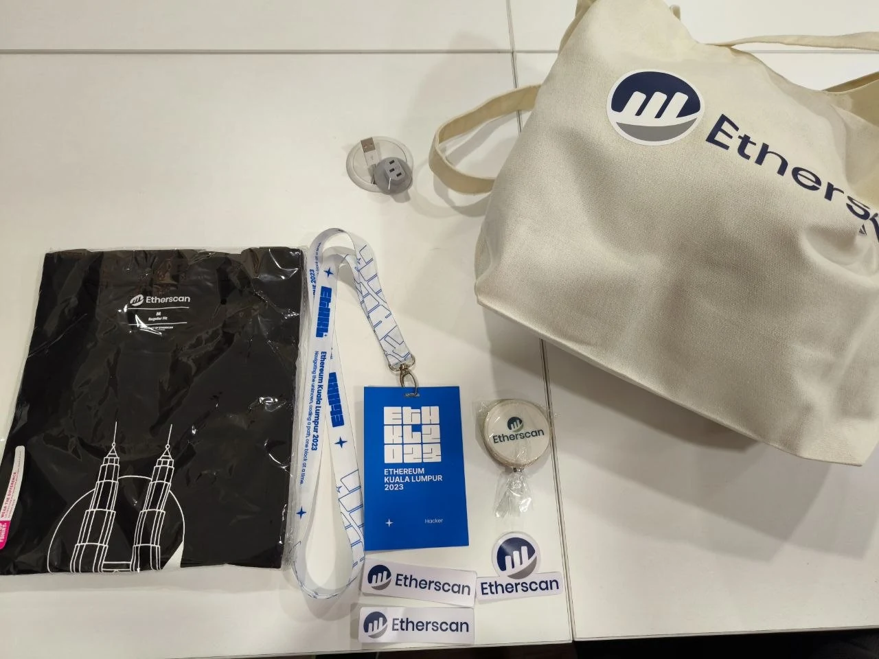 Etherscan event bag, badge, lanyard, and swag from Ethereum Kuala Lumpur 2023