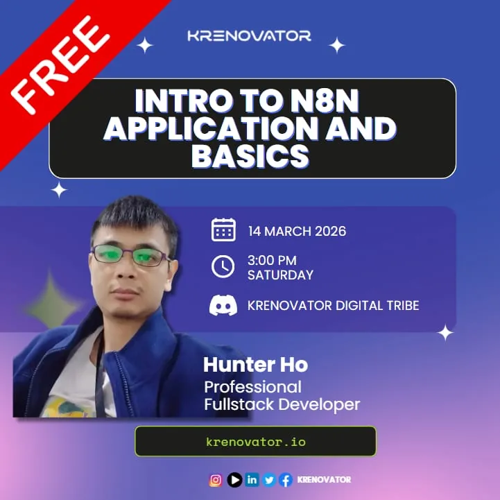 Real Krenovator class poster for Intro to N8N Application and Basics by Hunter Ho