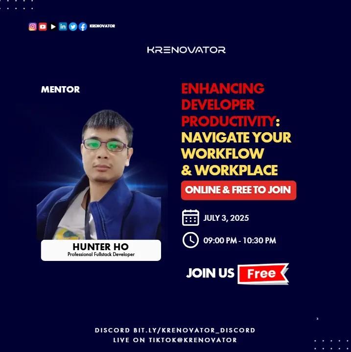 Real Krenovator class poster for developer productivity workflow by Hunter Ho
